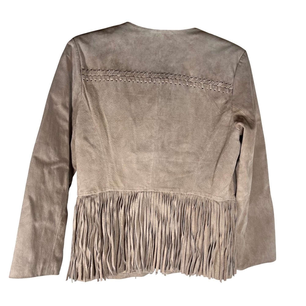 C. Wonder Suede Fringe Jacket Tan Bohemian Festival Boho Leather Blazer - Picture 2 of 12